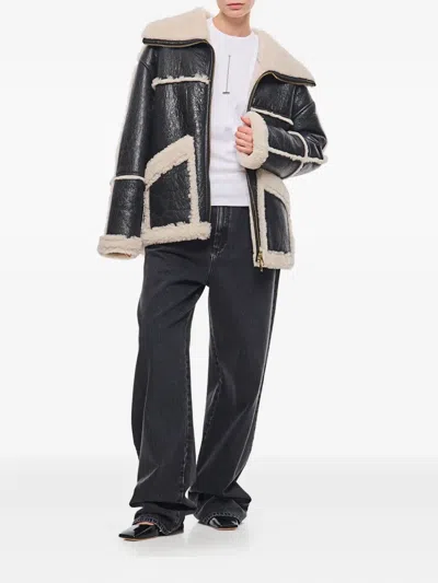 Halfboy Leather Panelled Shearling Jacket In Multi