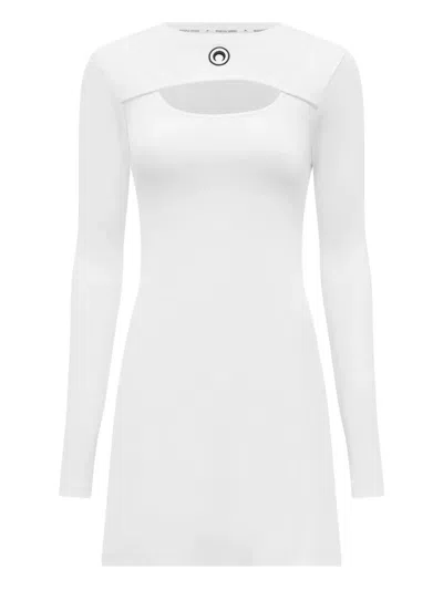 Marine Serre Fitted Mini Cut-out Dress With Crewneck And Flare Silhoutte In White