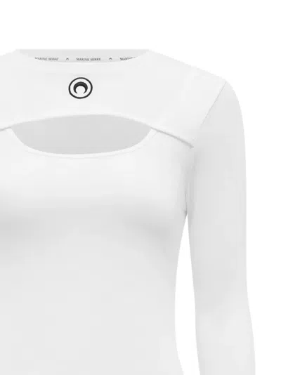 Marine Serre Fitted Mini Cut-out Dress With Crewneck And Flare Silhoutte In White