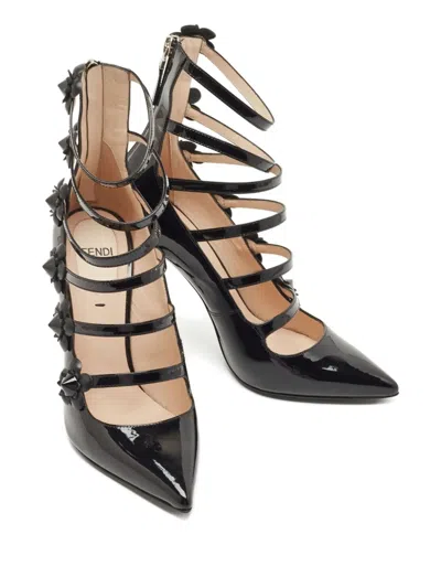 Pre-owned Fendi 100mm Flowerland Patent-leather Pumps In Black