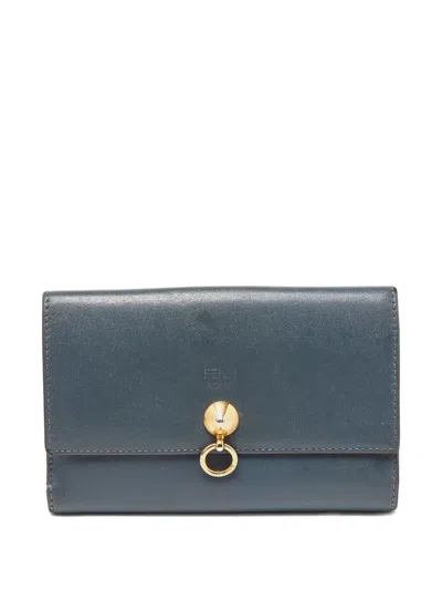 Pre-owned Fendi Brand-motif Leather Compact Wallet In Grey