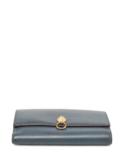 Pre-owned Fendi Brand-motif Leather Compact Wallet In Grey