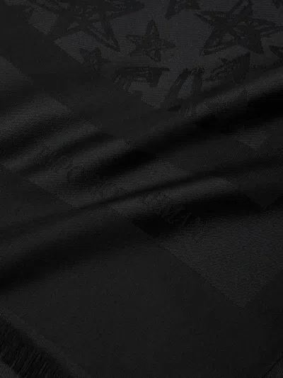 Emporio Armani Star-print Fringed Scarf In Black