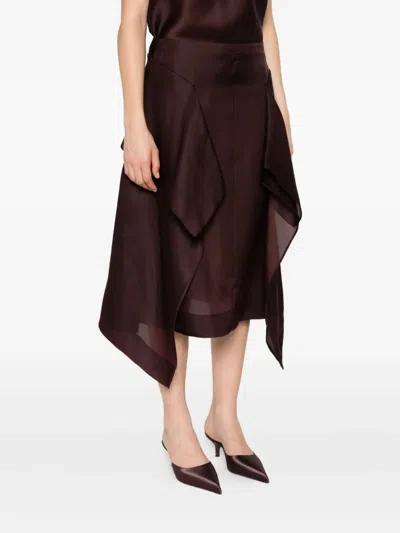 Khaite Nina Layered Panel Midi Skirt In Brown