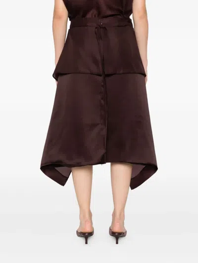 Khaite Nina Layered Panel Midi Skirt In Brown