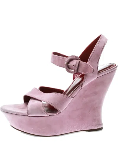 Pre-owned Saint Laurent 130mm Suede Wedge Sandals In Pink