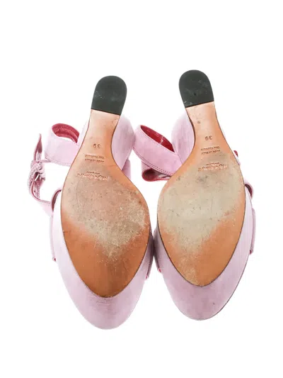 Pre-owned Saint Laurent 130mm Suede Wedge Sandals In Pink