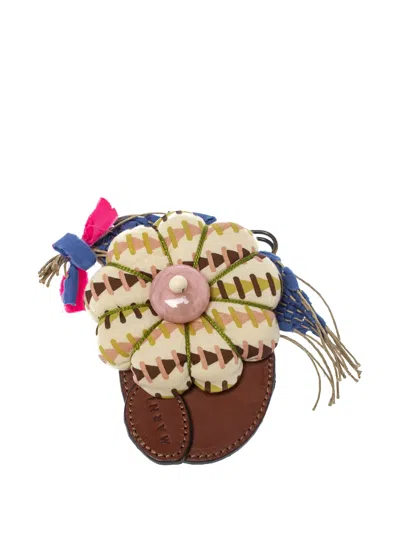 Pre-owned Marni Flower Leather Brooch In Brown