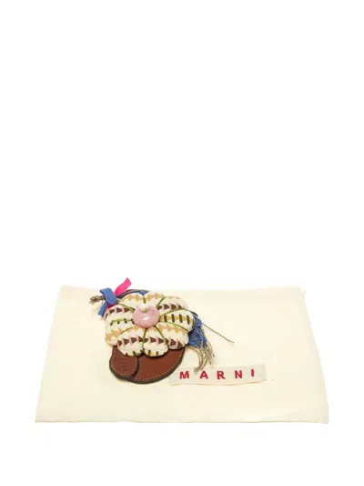 Pre-owned Marni Flower Leather Brooch In Brown