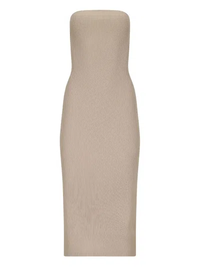 Max Mara Ribbed Strapless Midi Dress In Neutral