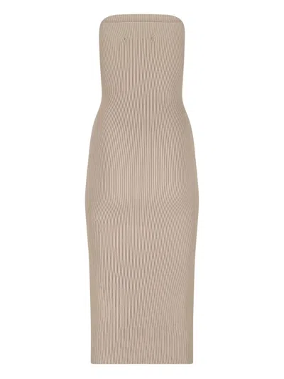 Max Mara Ribbed Strapless Midi Dress In Neutral