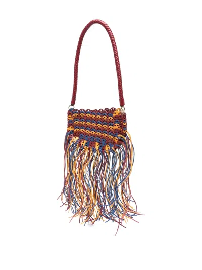 Rabanne Leather Fringe Shoulder Bag With Braided Handle