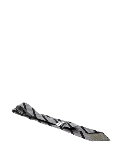 Pre-owned Giorgio Armani Diagonal-stripes Silk Tie In Gray