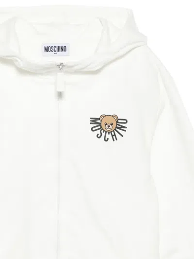 Moschino Bear-print Zip-up Hoodie In White