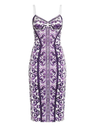 Dolce & Gabbana Majolica-print Midi Dress In Purple