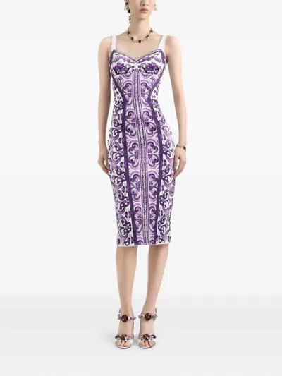 Dolce & Gabbana Majolica-print Midi Dress In Purple
