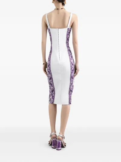 Dolce & Gabbana Majolica-print Midi Dress In Purple