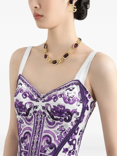 Dolce & Gabbana Majolica-print Midi Dress In Purple