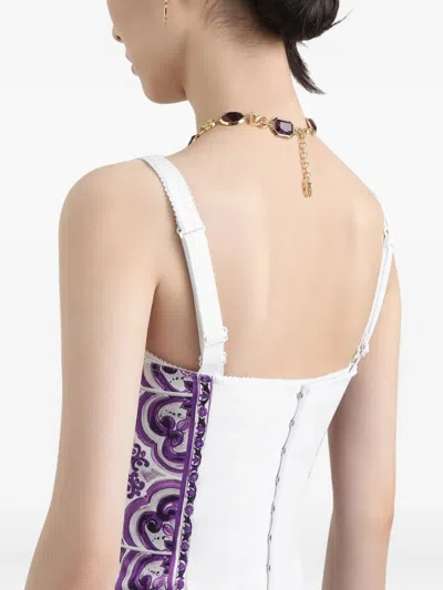 Dolce & Gabbana Majolica-print Midi Dress In Purple