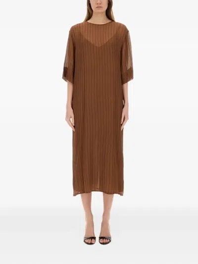 Alysi Stripe-pattern Midi Dress In Brown