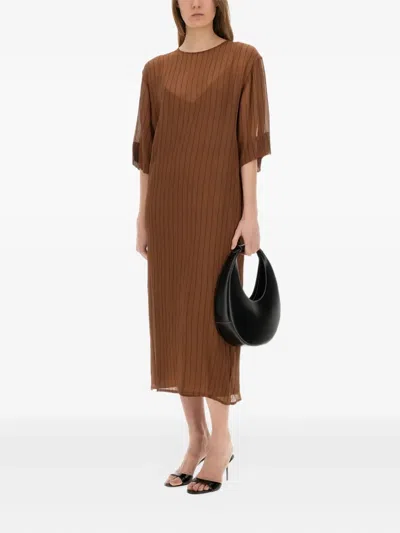 Alysi Stripe-pattern Midi Dress In Brown