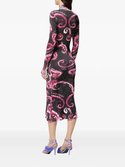 Versace Jeans Couture Swirl-print High-neck Midi Dress In Multi