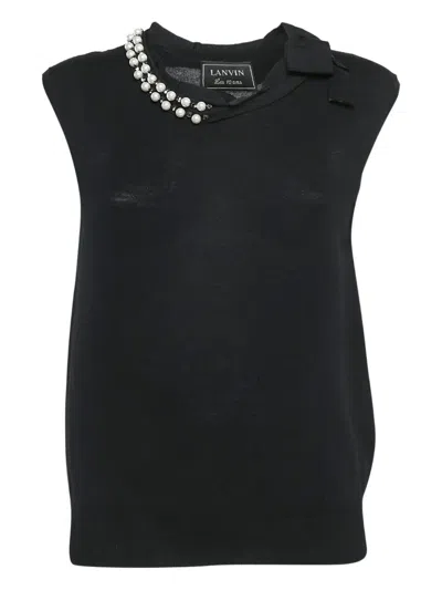Pre-owned Lanvin Faux Pearl-embellishment Sleeveless Top In Black