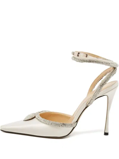 Pre-owned Mach&mach 100mm Crystal Heart Pumps In Neutral