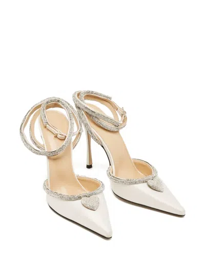 Pre-owned Mach&mach 100mm Crystal Heart Pumps In Neutral