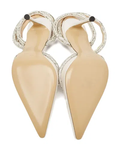Pre-owned Mach&mach 100mm Crystal Heart Pumps In Neutral