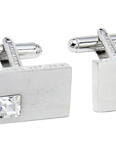 Pre-owned Givenchy Rectangular Crystal-embellished Cufflinks In Silver
