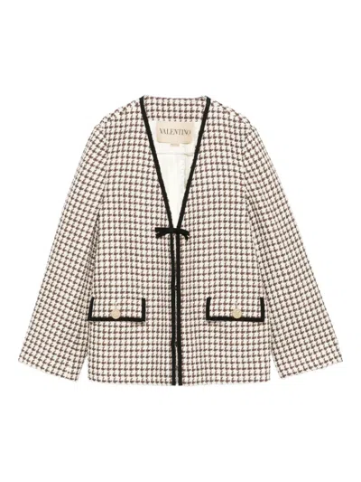 Valentino Womens Latte Moro V-neck Woven Tweed Jacket In Nude