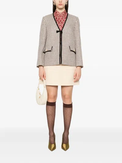 Valentino Womens Latte Moro V-neck Woven Tweed Jacket In Nude