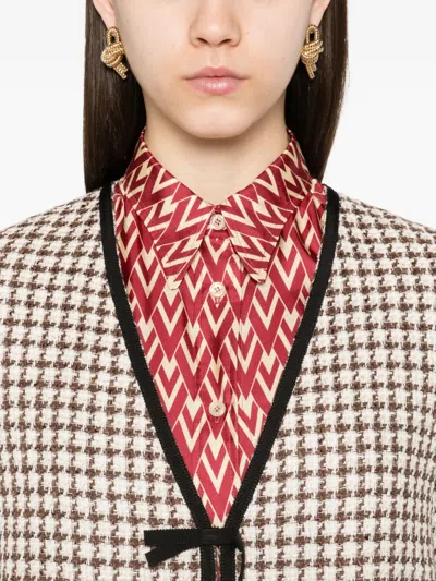 Valentino Womens Latte Moro V-neck Woven Tweed Jacket In Nude