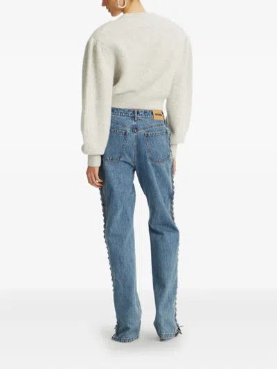 Rotate Birger Christensen Cropped Alpaca And Wool Cardigan With V-neck In White