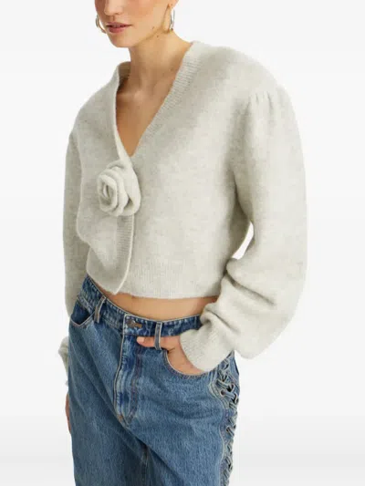 Rotate Birger Christensen Cropped Alpaca And Wool Cardigan With V-neck In White