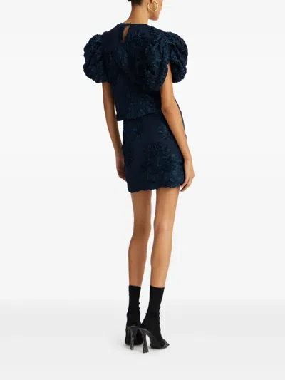 Rotate Birger Christensen Floral-embellished Puff-sleeve Top In Blue