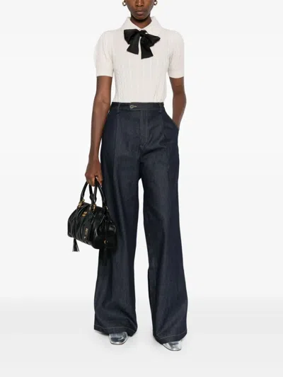 Sandro Womens Deep Blue Wide-leg High-rise Denim Suit Trousers