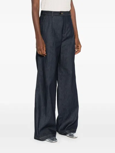 Sandro Womens Deep Blue Wide-leg High-rise Denim Suit Trousers