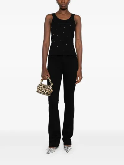 Sandro Womens Black Rhinestone-embellished Round-neck Stretch-cotton Tank Top In Black