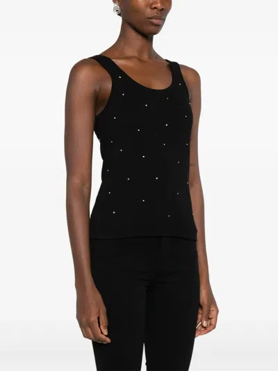 Sandro Womens Black Rhinestone-embellished Round-neck Stretch-cotton Tank Top In Black