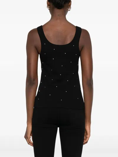 Sandro Womens Black Rhinestone-embellished Round-neck Stretch-cotton Tank Top In Black