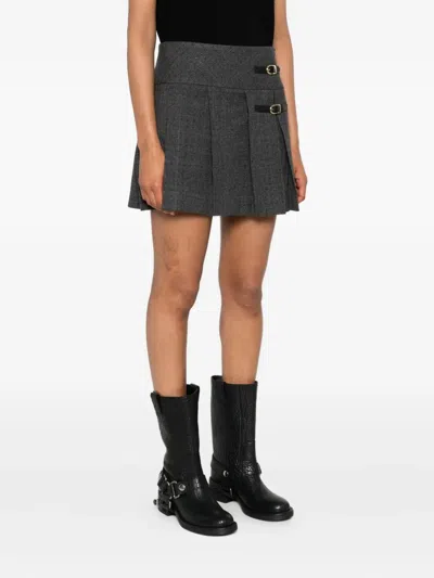 Sandro Pleated Buckled Skirt In Gray