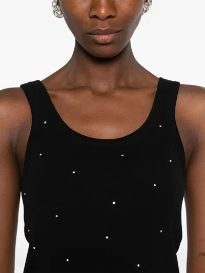 Sandro Womens Black Rhinestone-embellished Round-neck Stretch-cotton Tank Top In Black
