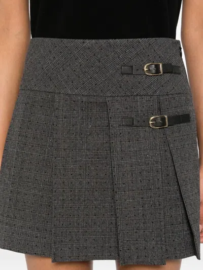 Sandro Pleated Buckled Skirt In Gray
