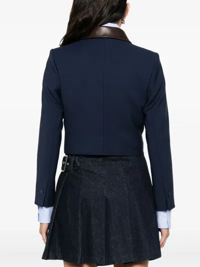 Sandro Womens Contrast-collar Cropped Stretch-woven Jacket Navy Blue In Blue