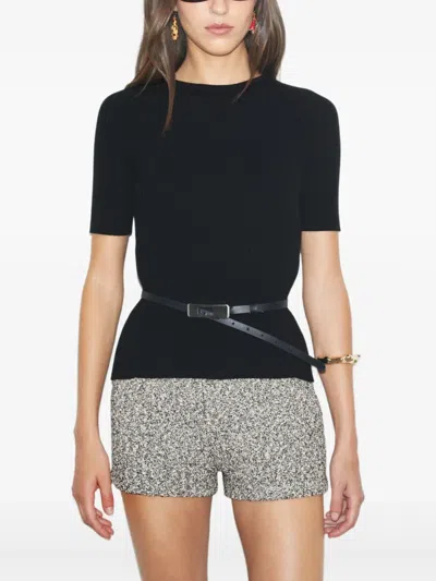 Tory Burch Tweed Speckled Shorts In Black