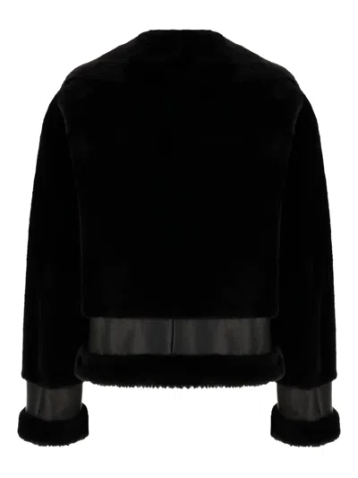 Blancha Shearling Jacket With Cuffed Sleeves And Faux Fur In Black