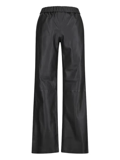 Enes Elastic-waist Leather Trousers In Black
