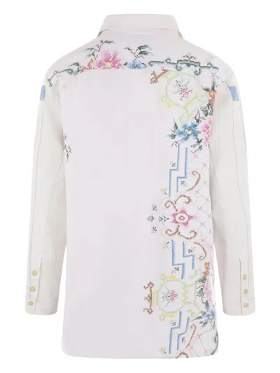 By Walid Floral-embroidery Linen Shirt In Neutral